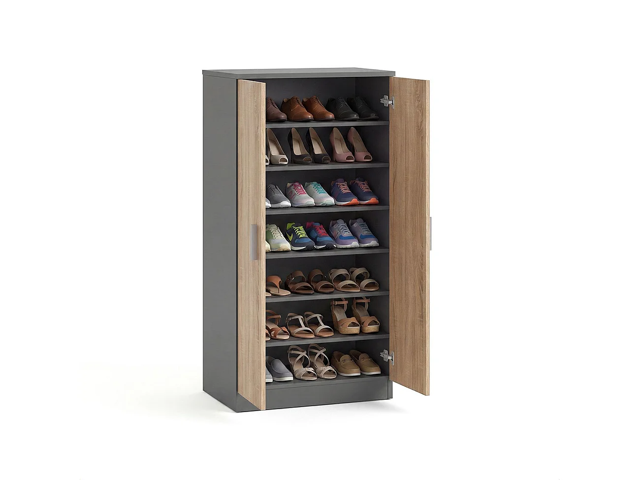Zapatero de 2 puertas en gris grafito y roble canadian 55x108 cm Liam Gris Grafito - Roble Canadian