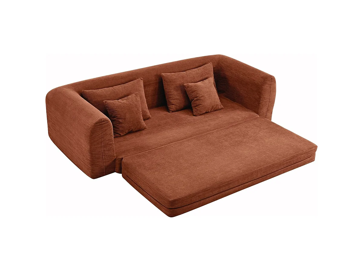 Canapé compressé convertible 3 places en velours côtelé terracotta - Amo