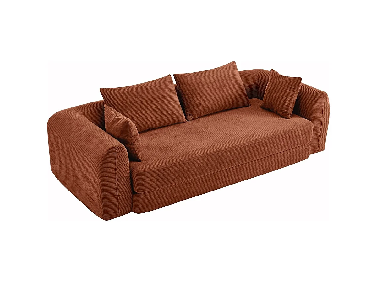 Canapé compressé convertible 3 places en velours côtelé terracotta - Amo