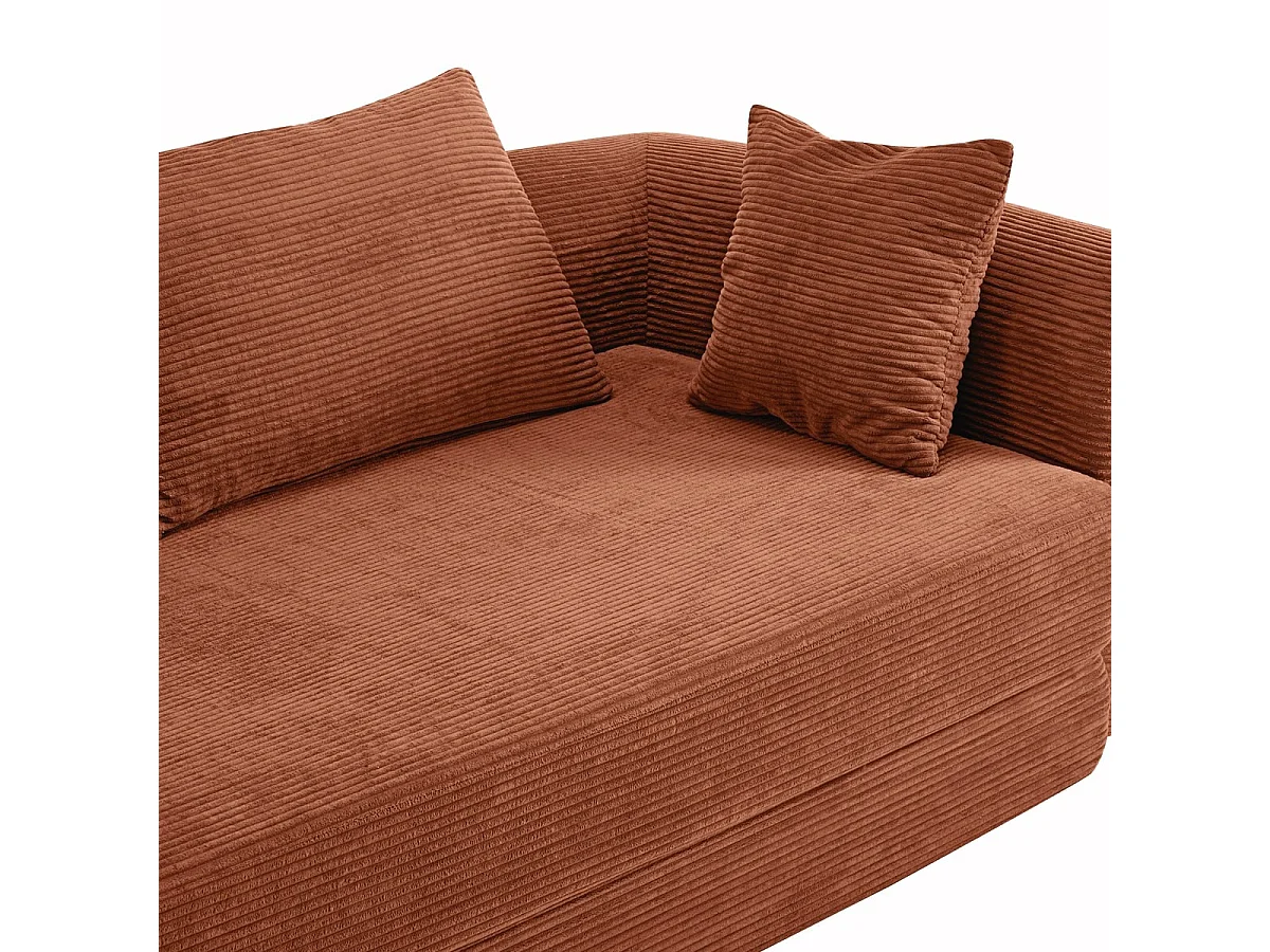 Canapé compressé convertible 3 places en velours côtelé terracotta - Amo