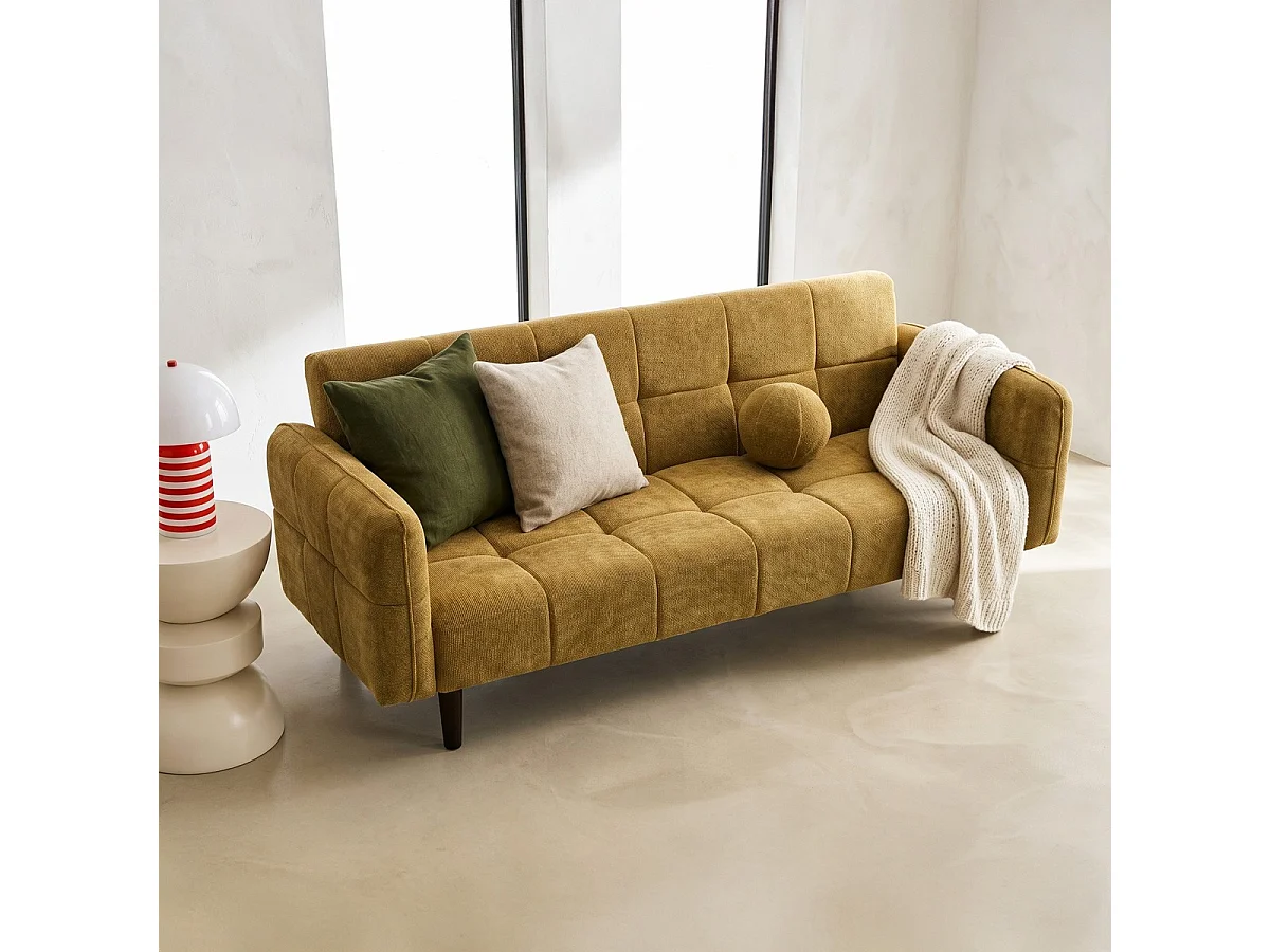 Canapé convertible 3 places en tissu chenille bronze - Pavia