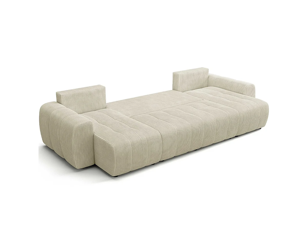 Canapé panoramique convertible 6 places en velours côtelé beige - Alba