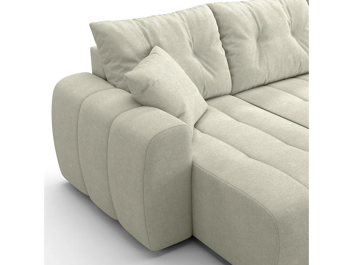 Canapé panoramique convertible 6 places en tissu chenille beige - Alba