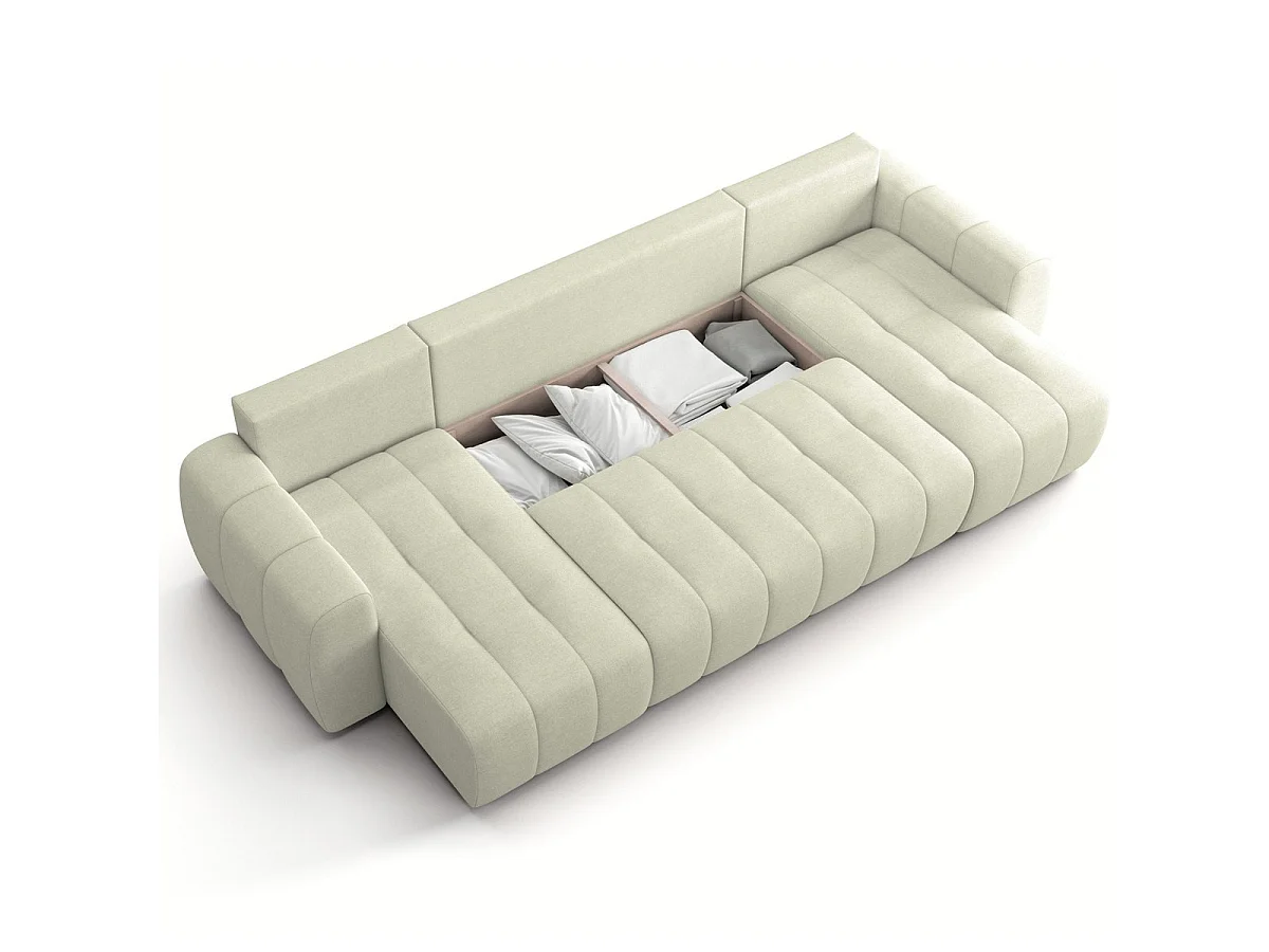 Canapé panoramique convertible 6 places en tissu chenille beige - Alba