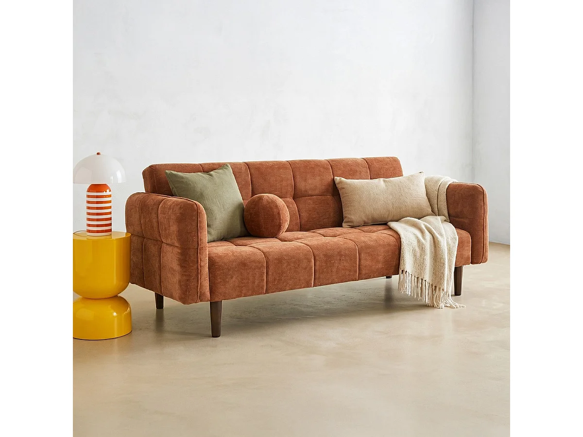 Canapé convertible 3 places en tissu chenille terracotta - Pavia