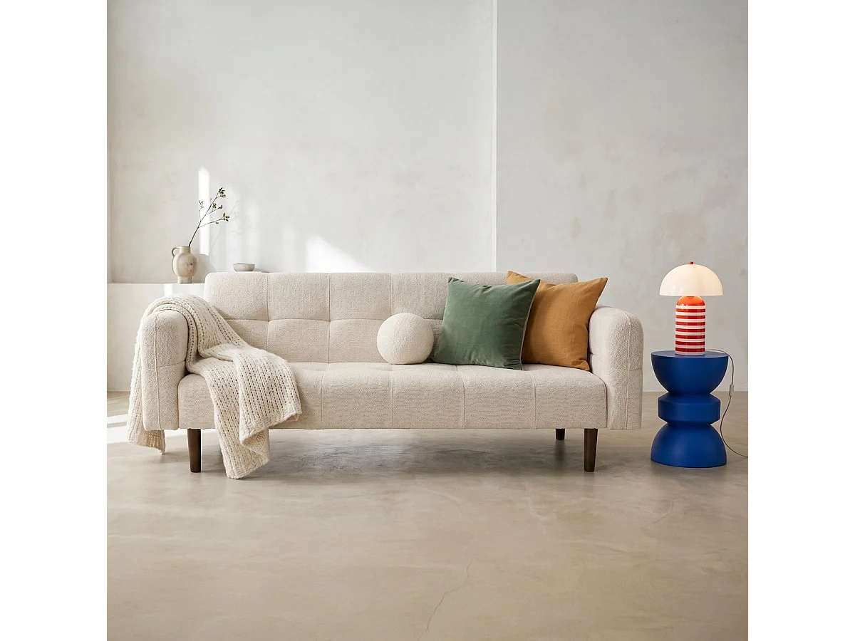 Canapé convertible 3 places en tissu chenille beige - Pavia
