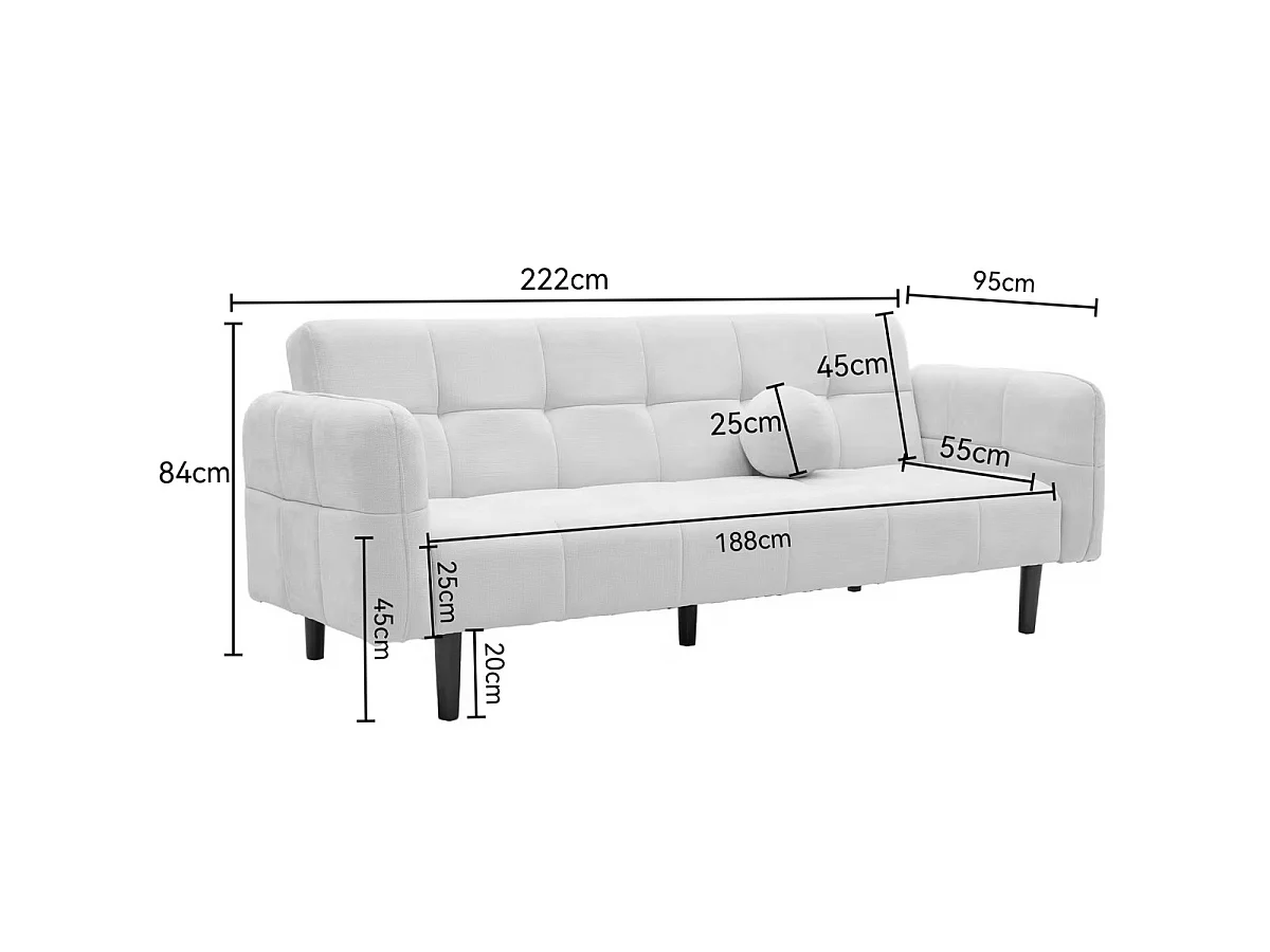 Canapé convertible 3 places en tissu chenille beige - Pavia