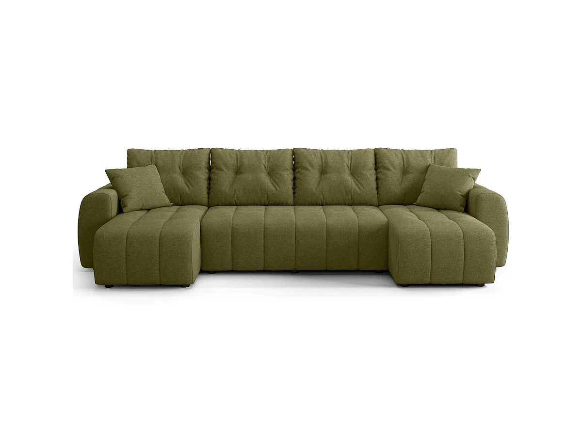 Canapé panoramique convertible 6 places en tissu chenille vert olive - Alba