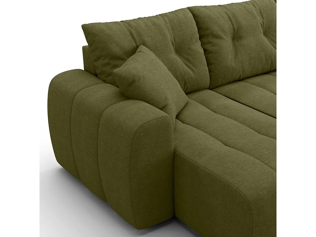 Canapé panoramique convertible 6 places en tissu chenille vert olive - Alba
