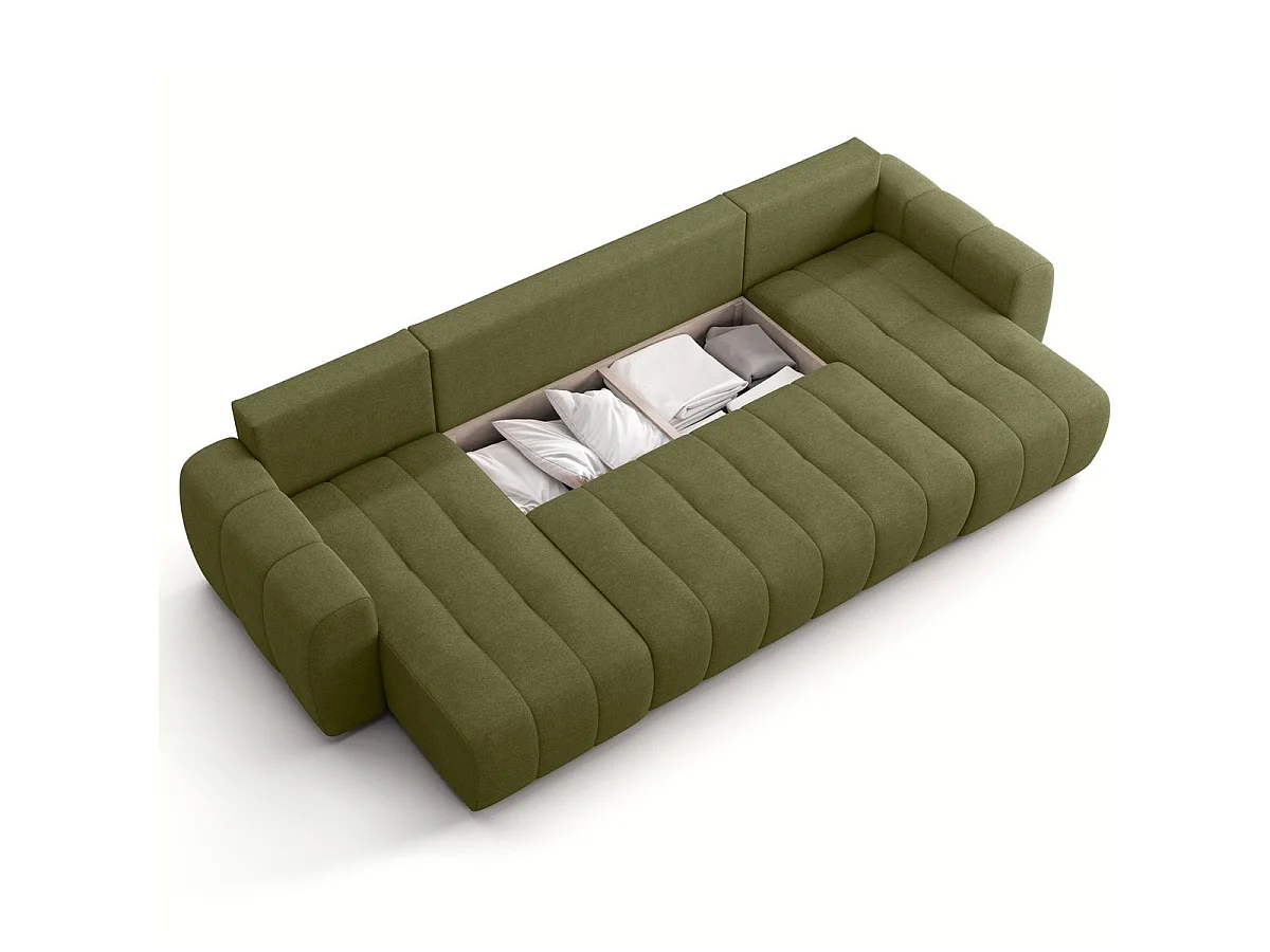 Canapé panoramique convertible 6 places en tissu chenille vert olive - Alba