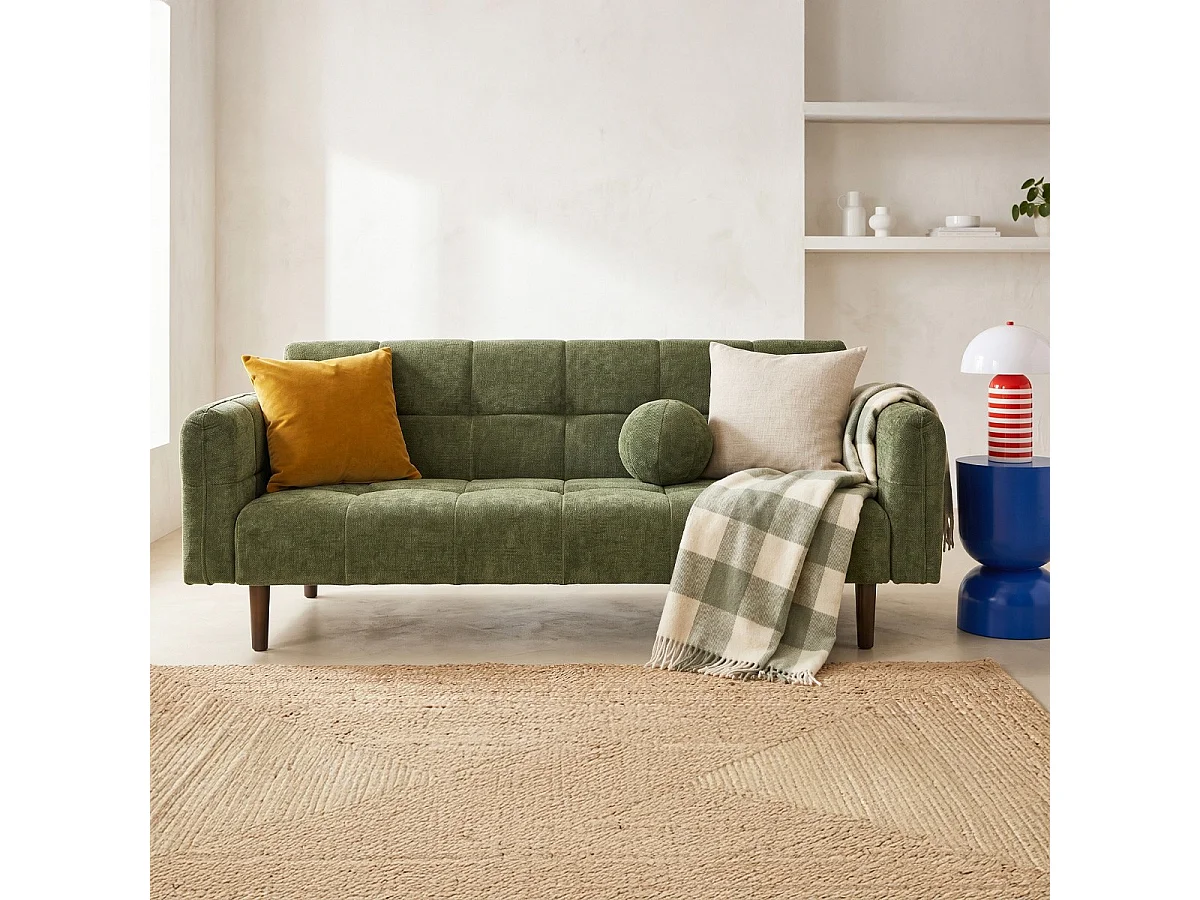Canapé convertible 3 places en tissu chenille vert olive - Pavia