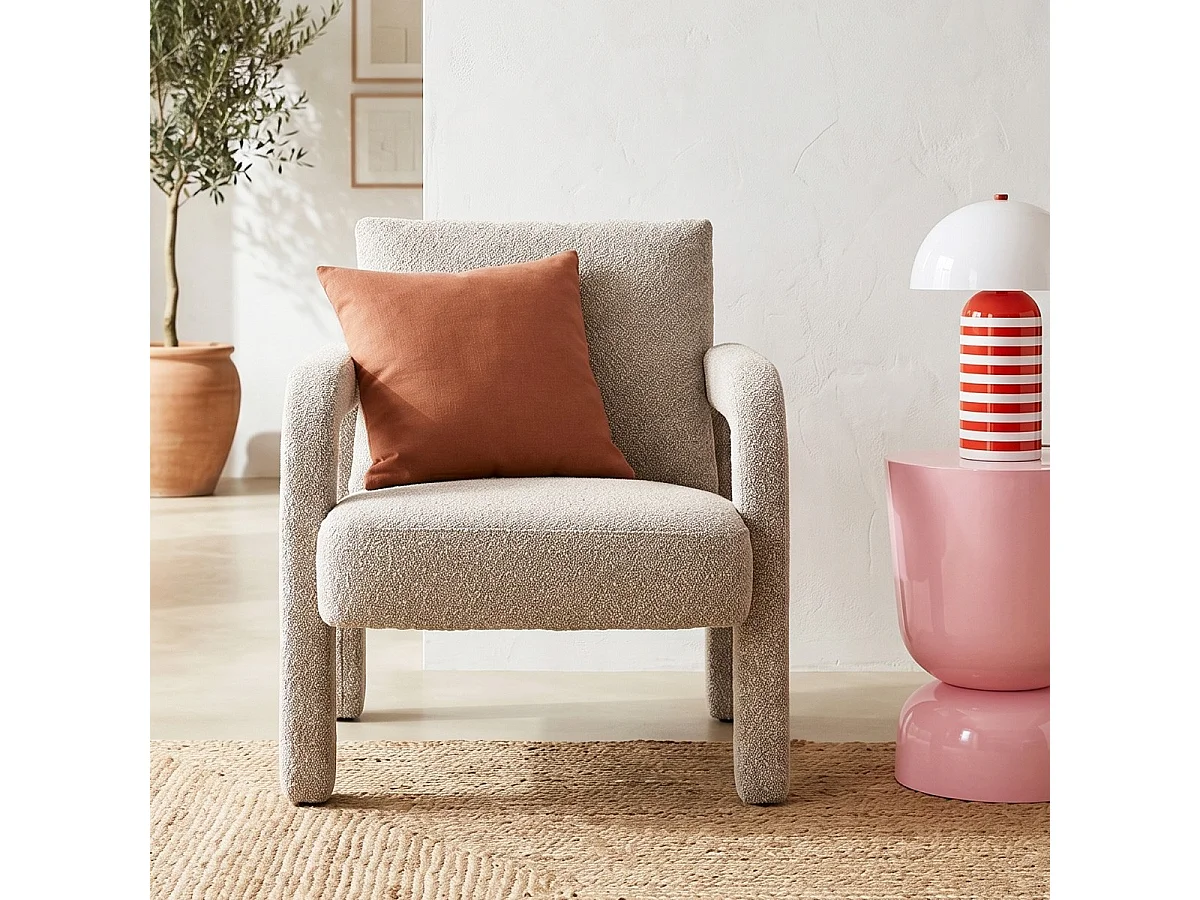 fauteuil en tissu bouclé taupe - Niko