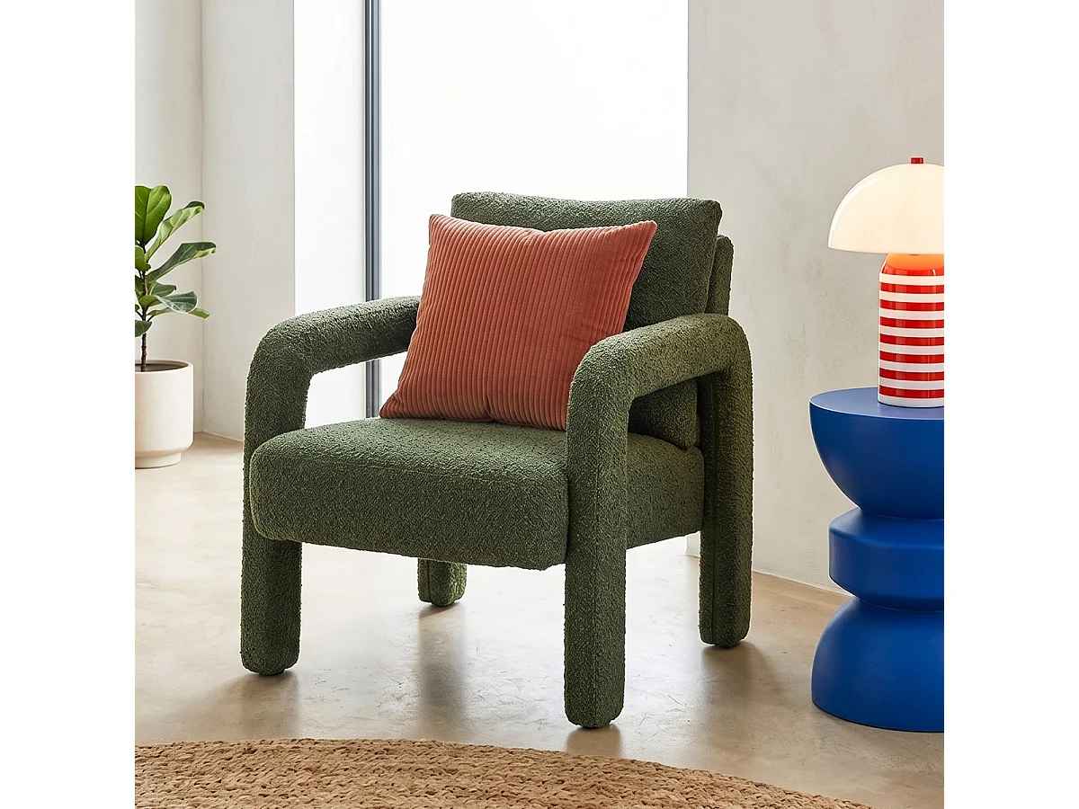 fauteuil en tissu bouclé vert kaki - Niko
