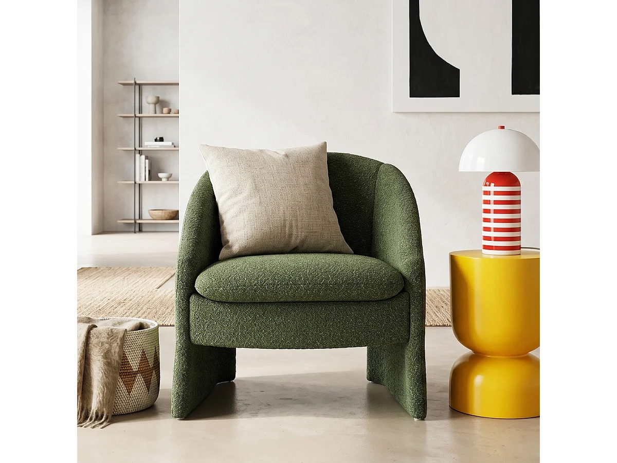fauteuil arrondi en tissu bouclé vert kaki - Ami