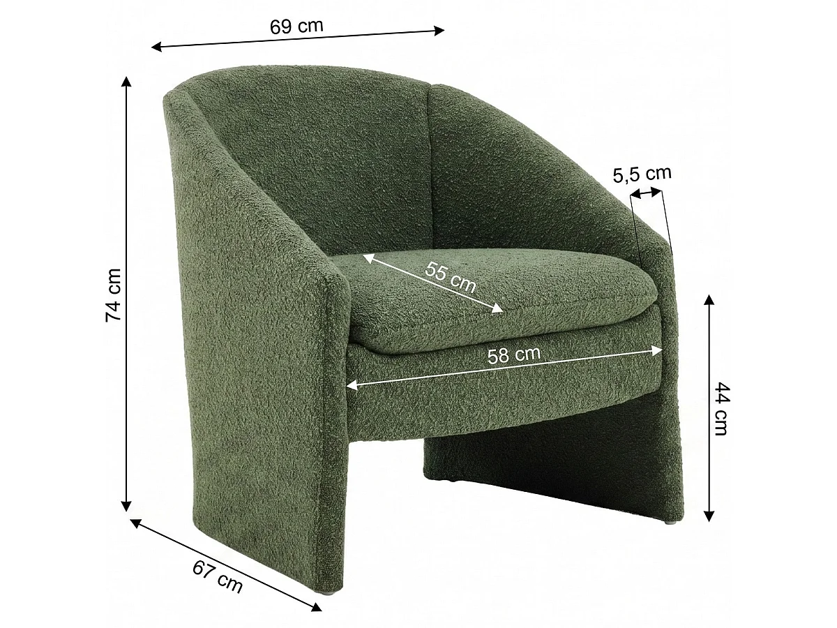 fauteuil arrondi en tissu bouclé vert kaki - Ami