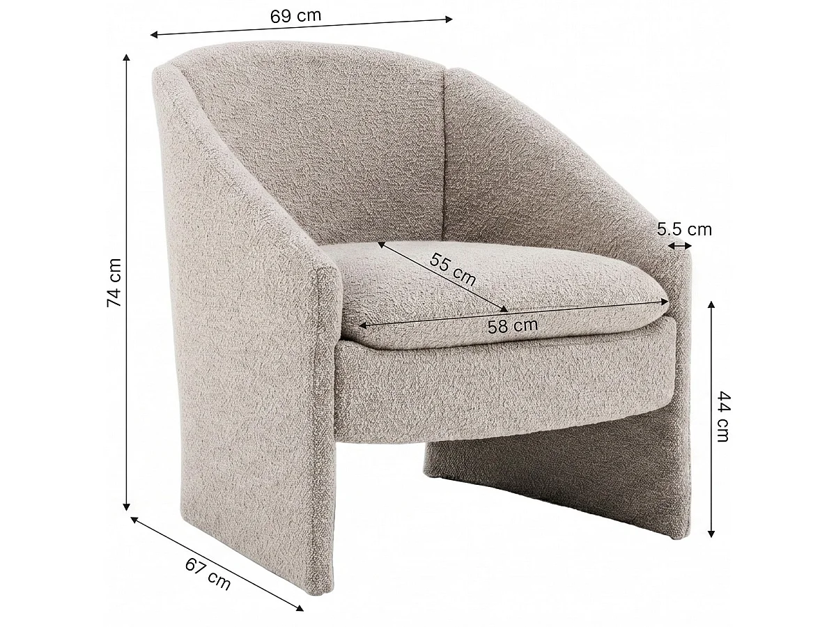 fauteuil arrondi en tissu bouclé taupe - Ami