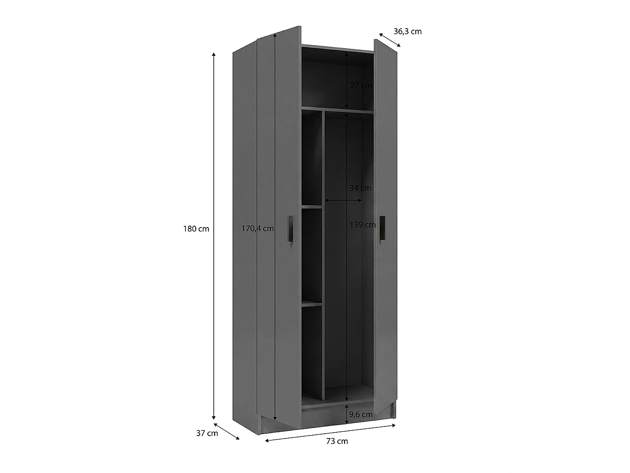 Armario de 2 puertas en gris grafito 73x180 cm Multi Useful 73 Gris Grafito