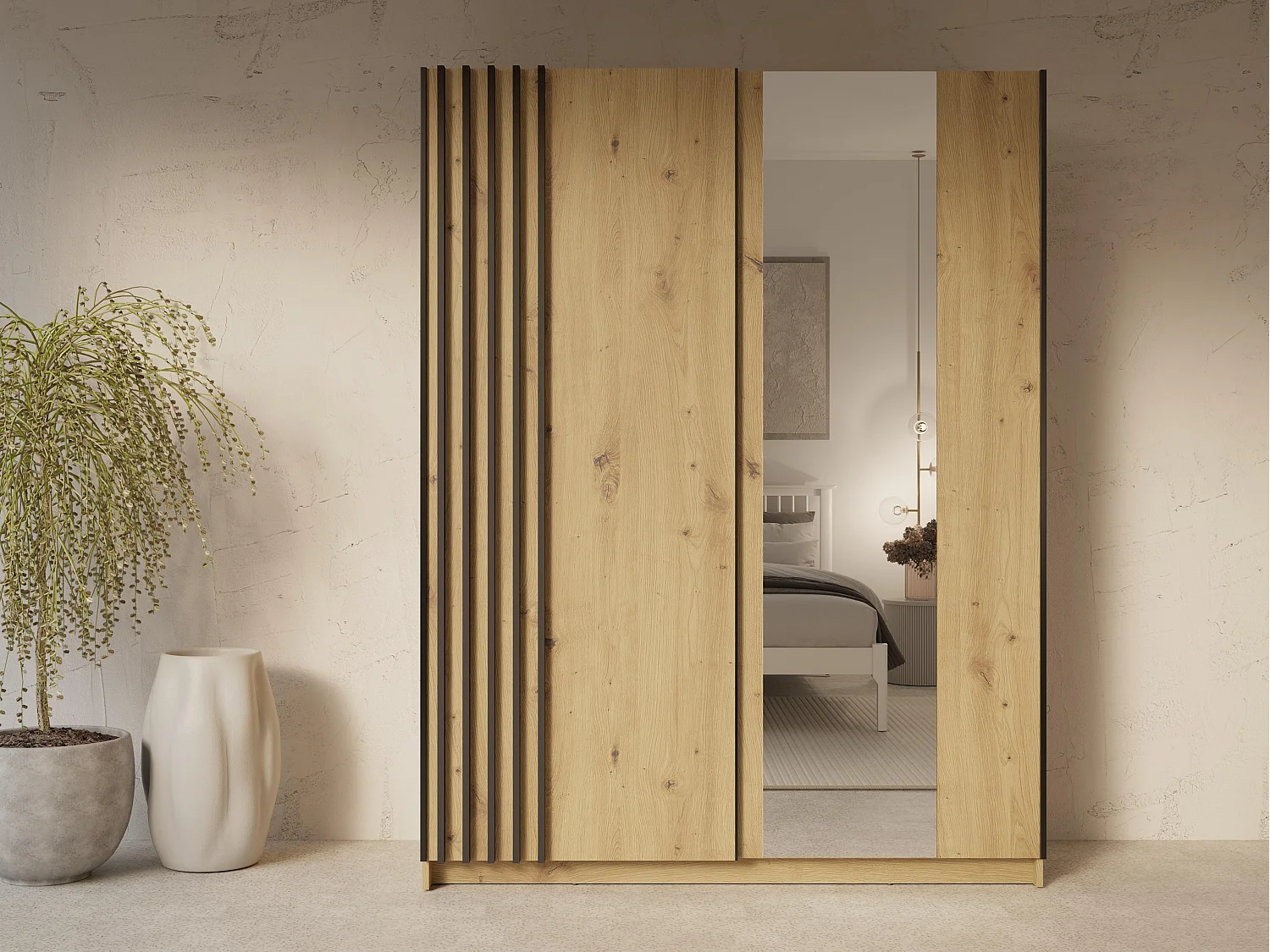 AX LIVING Armoire marron avec miroir 150 cm Beralto chêne artisan