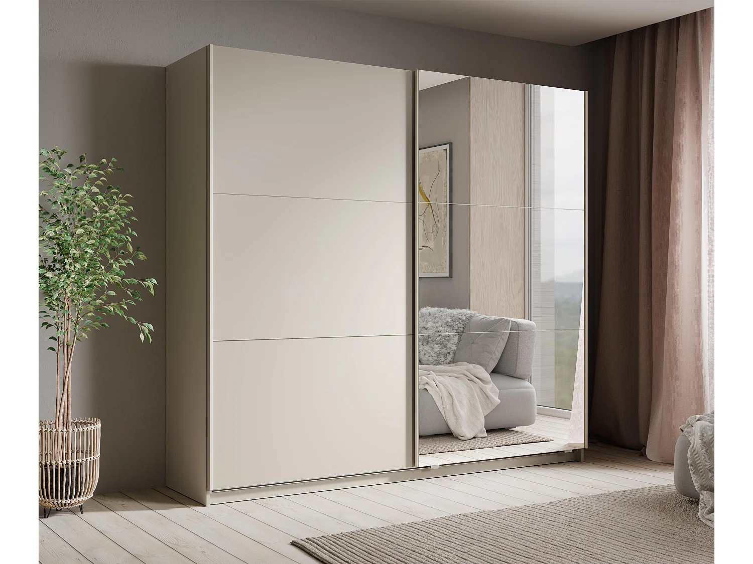 AX LIVING Armoire à portes coulissantes avec miroir Lunoria 221 cm cachemire