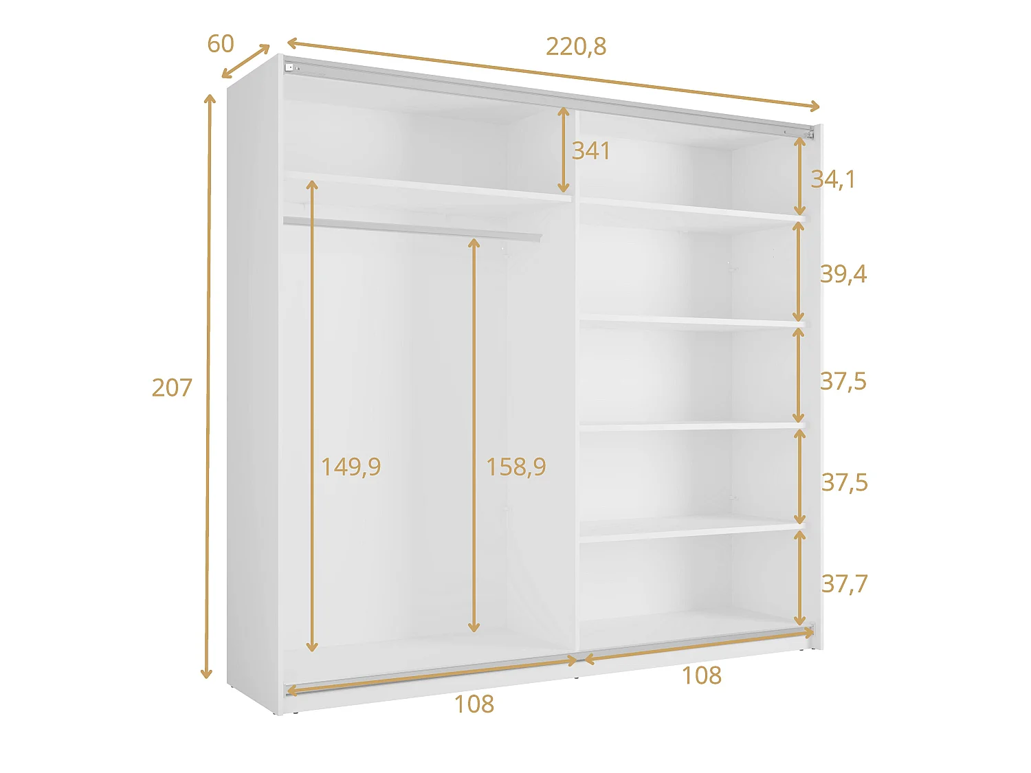 AX LIVING Armoire à portes coulissantes avec miroir Lunoria 221 cm cachemire