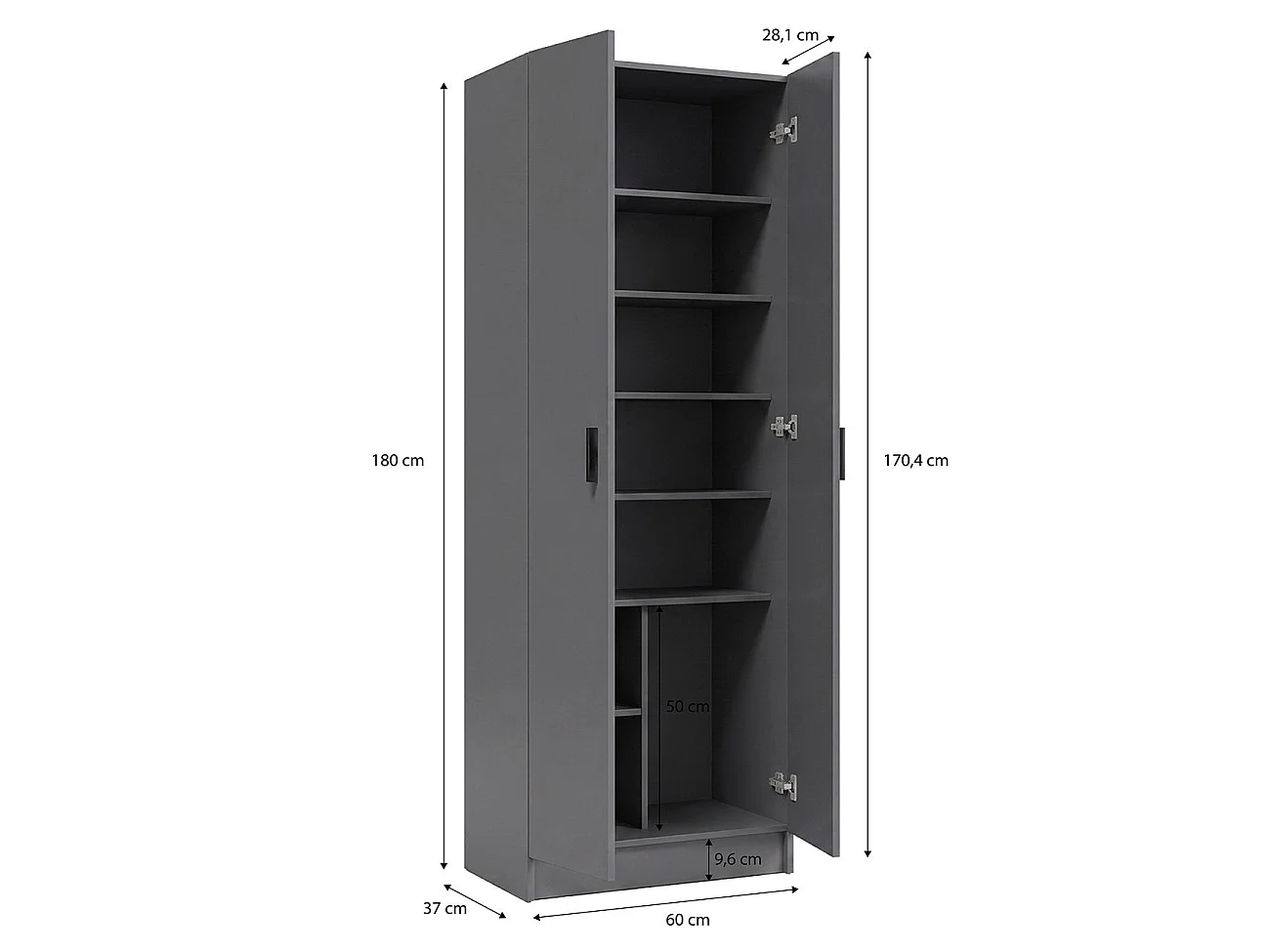 Armario de 2 puertas en gris grafito 60x180 cm Multi Useful Gris Grafito