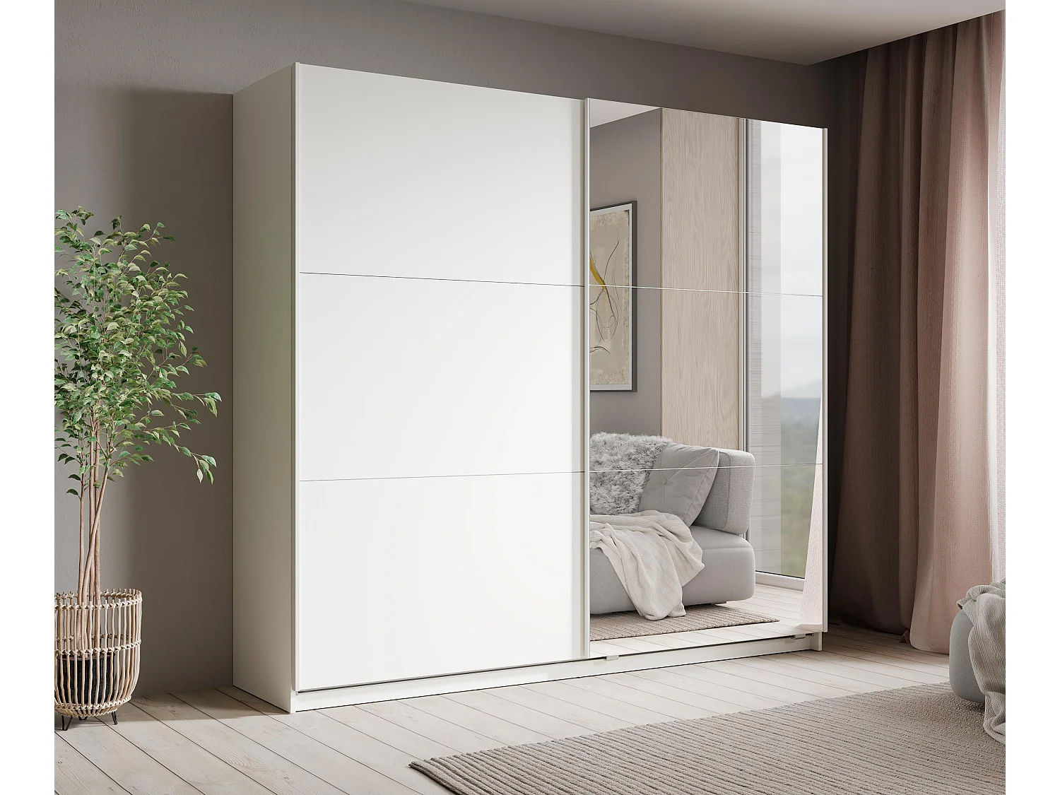 AX LIVING Armoire à portes coulissantes avec miroir Lunoria 221 cm blanc