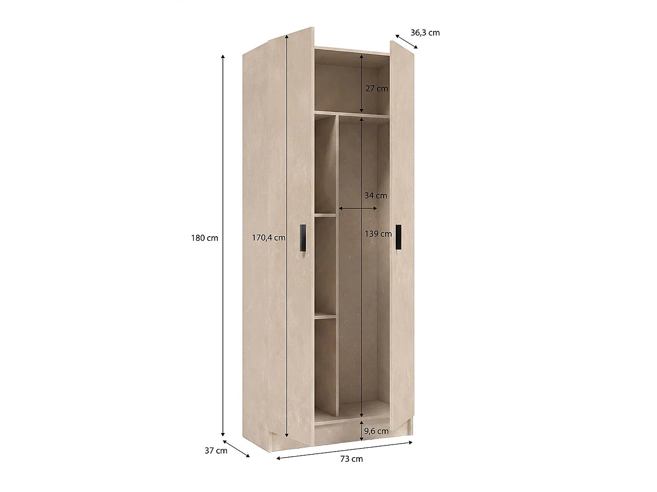 Armario de 2 puertas en efecto microcemento beige 73x180 cm Multi Useful 73 Microcemento Beige