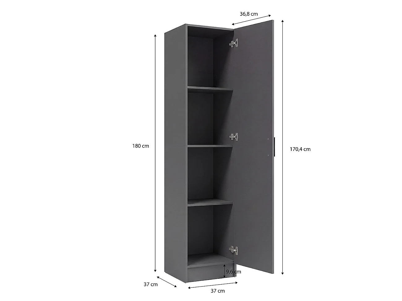 Armario de 1 puerta en gris grafito 37x180 cm Multi Useful Gris Grafito