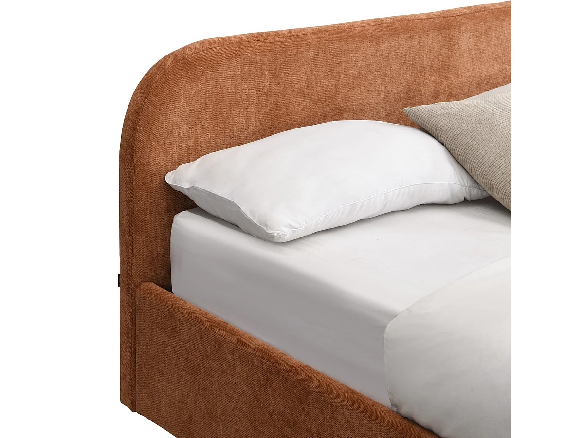 Lit coffre adulte 140x190 cm avec tête de lit en tissu chenille terracotta - Cassis