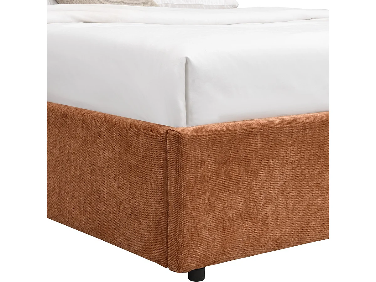 Lit coffre adulte 140x190 cm avec tête de lit en tissu chenille terracotta - Cassis