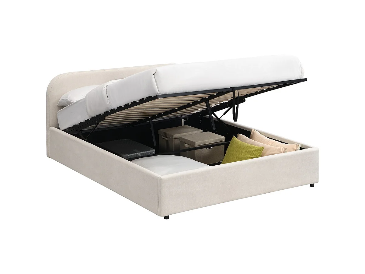 Lit coffre adulte 140x190 cm avec tête de lit en tissu chenille beige - Cassis