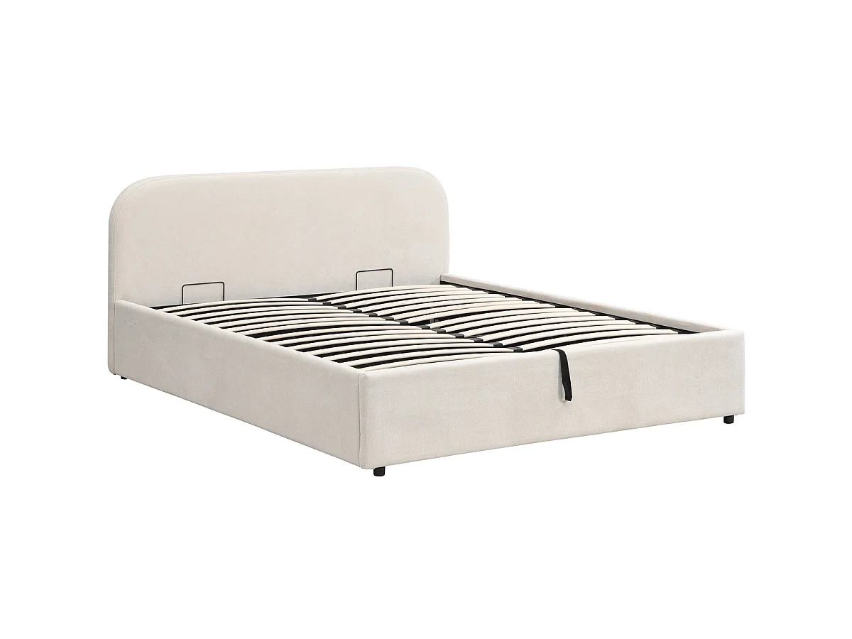 Lit coffre adulte 140x190 cm avec tête de lit en tissu chenille beige - Cassis