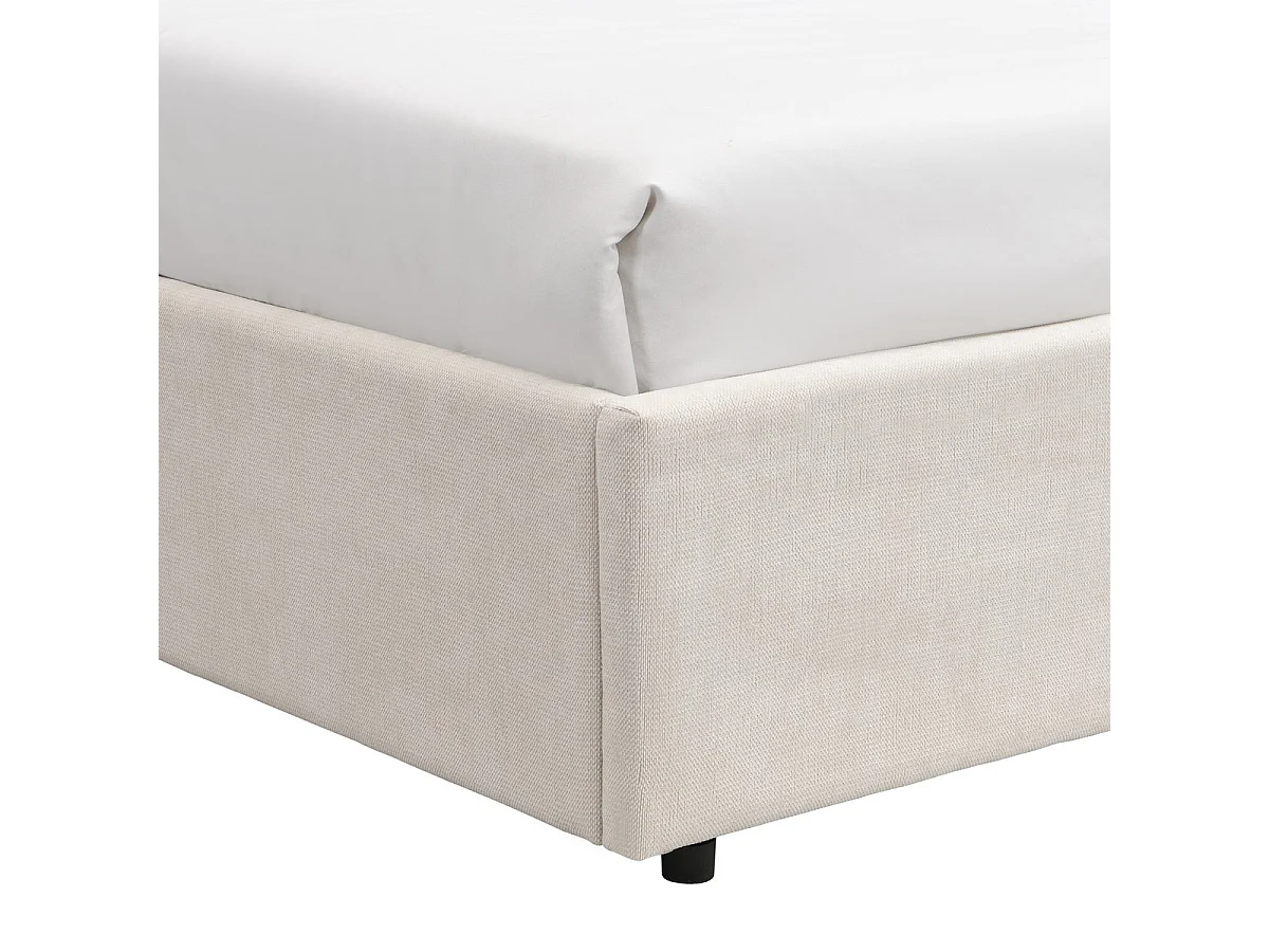 Lit coffre adulte 140x190 cm avec tête de lit en tissu chenille beige - Cassis