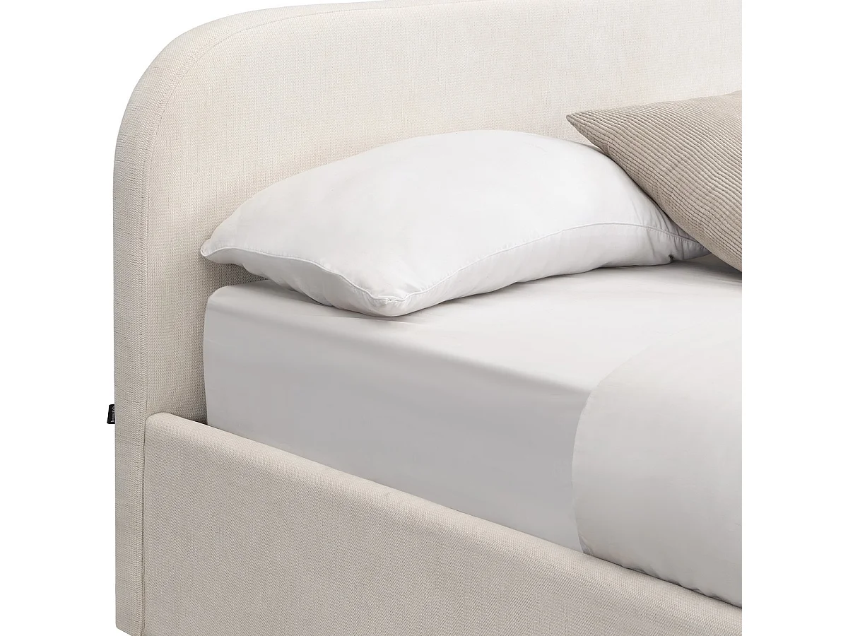 Lit coffre adulte 160x200 cm avec tête de lit en tissu chenille beige - Cassis