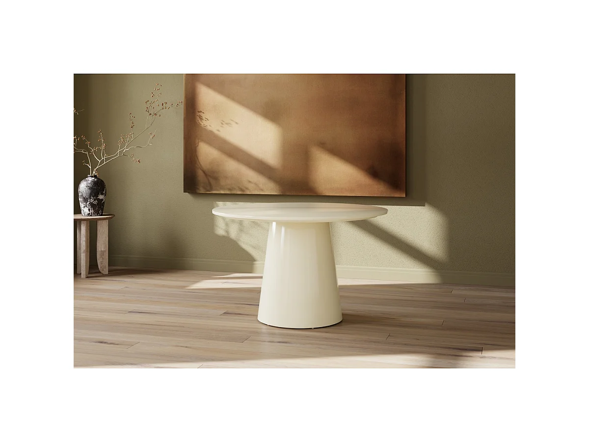 Table à Manger Ronde Brillante "Lanzo" 120cm Beige