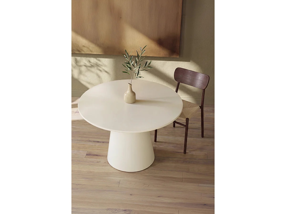 Table à Manger Ronde Brillante "Lanzo" 120cm Beige