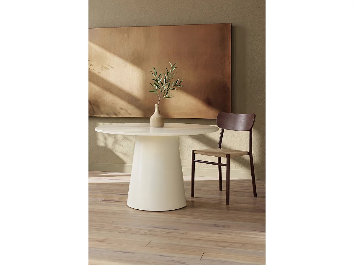 Table à Manger Ronde Brillante "Lanzo" 120cm Beige