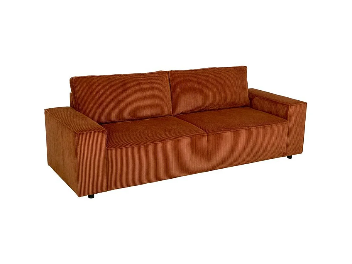 Canapé fixe 4 places JOSH en velours côtelé terracotta - 241 x 86 x 88 cm