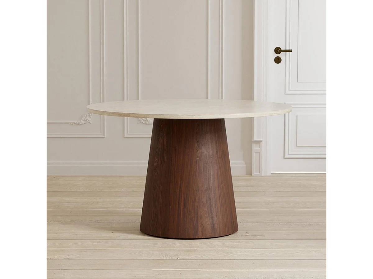 Table à Manger Ronde "Lanzi" 120cm Beige & Marron