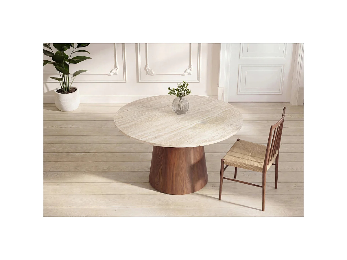 Table à Manger Ronde "Lanzi" 120cm Beige & Marron