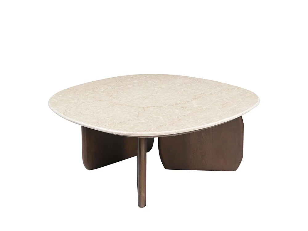 Dalila - Table basse en marbre et bois massif - Blanc ivoire