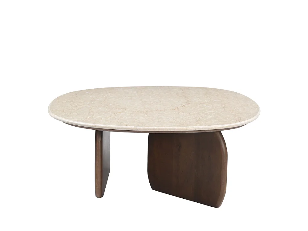 Dalila - Table basse en marbre et bois massif - Blanc ivoire