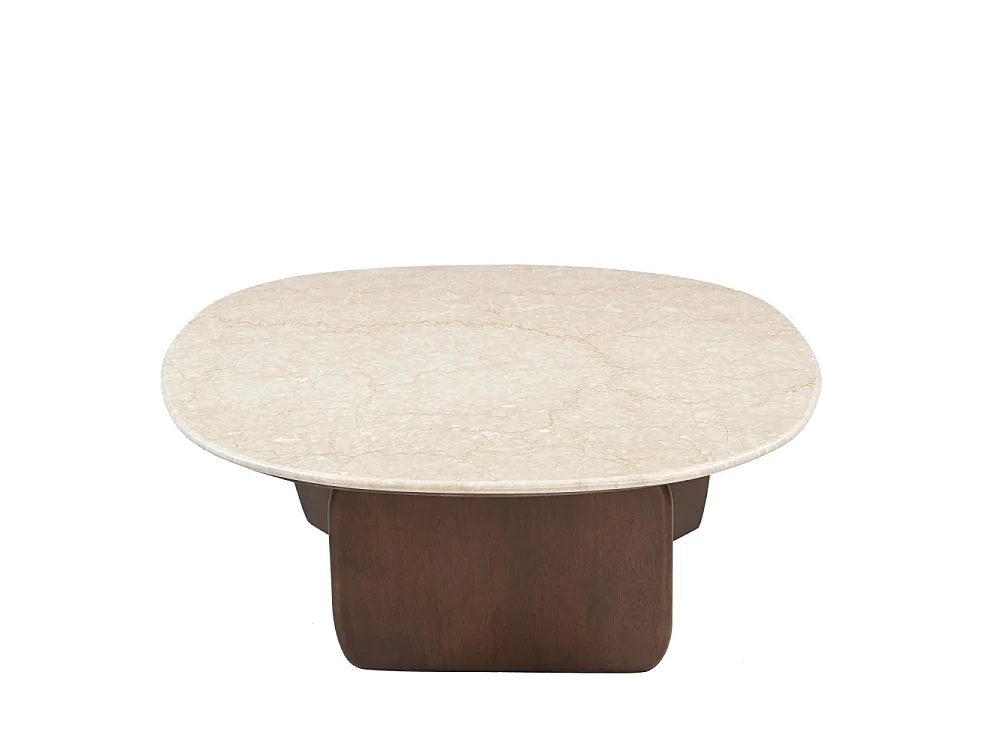 Dalila - Table basse en marbre et bois massif - Blanc ivoire