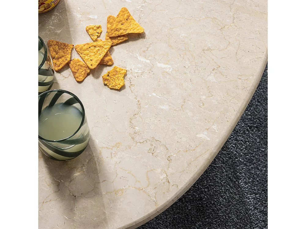 Dalila - Table basse en marbre et bois massif - Blanc ivoire