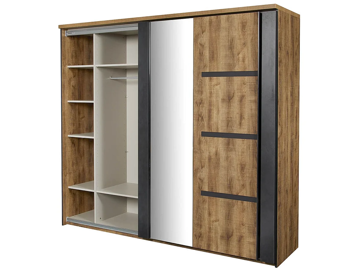 Armoire portes coulissantes 217cm aspect chêne artisan et graphite - ANDES