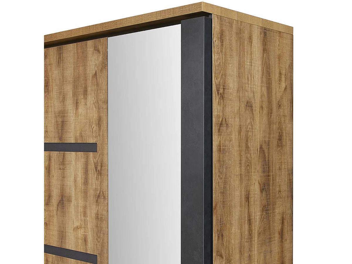 Armoire portes coulissantes 217cm aspect chêne artisan et graphite - ANDES
