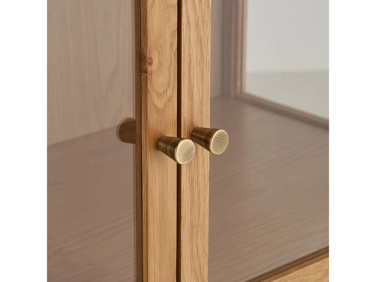 Meuble de rangement 2 portes vitrées en chêne et MDF placage chêne - CACERES