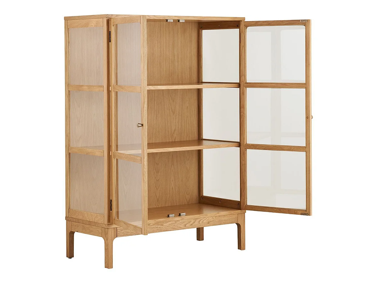 Meuble de rangement 2 portes vitrées en chêne et MDF placage chêne - CACERES