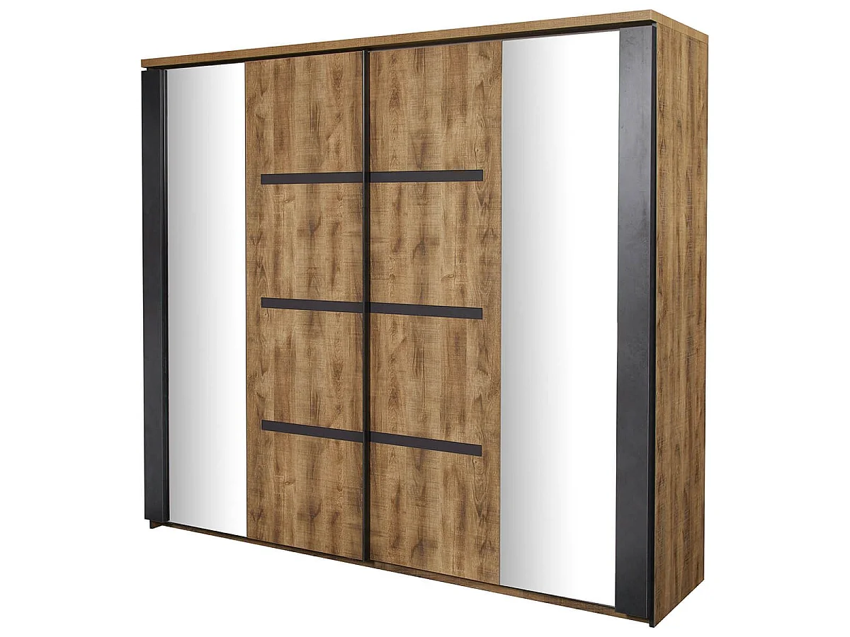 Armoire portes coulissantes 245cm aspect chêne artisan et graphite - ANDES