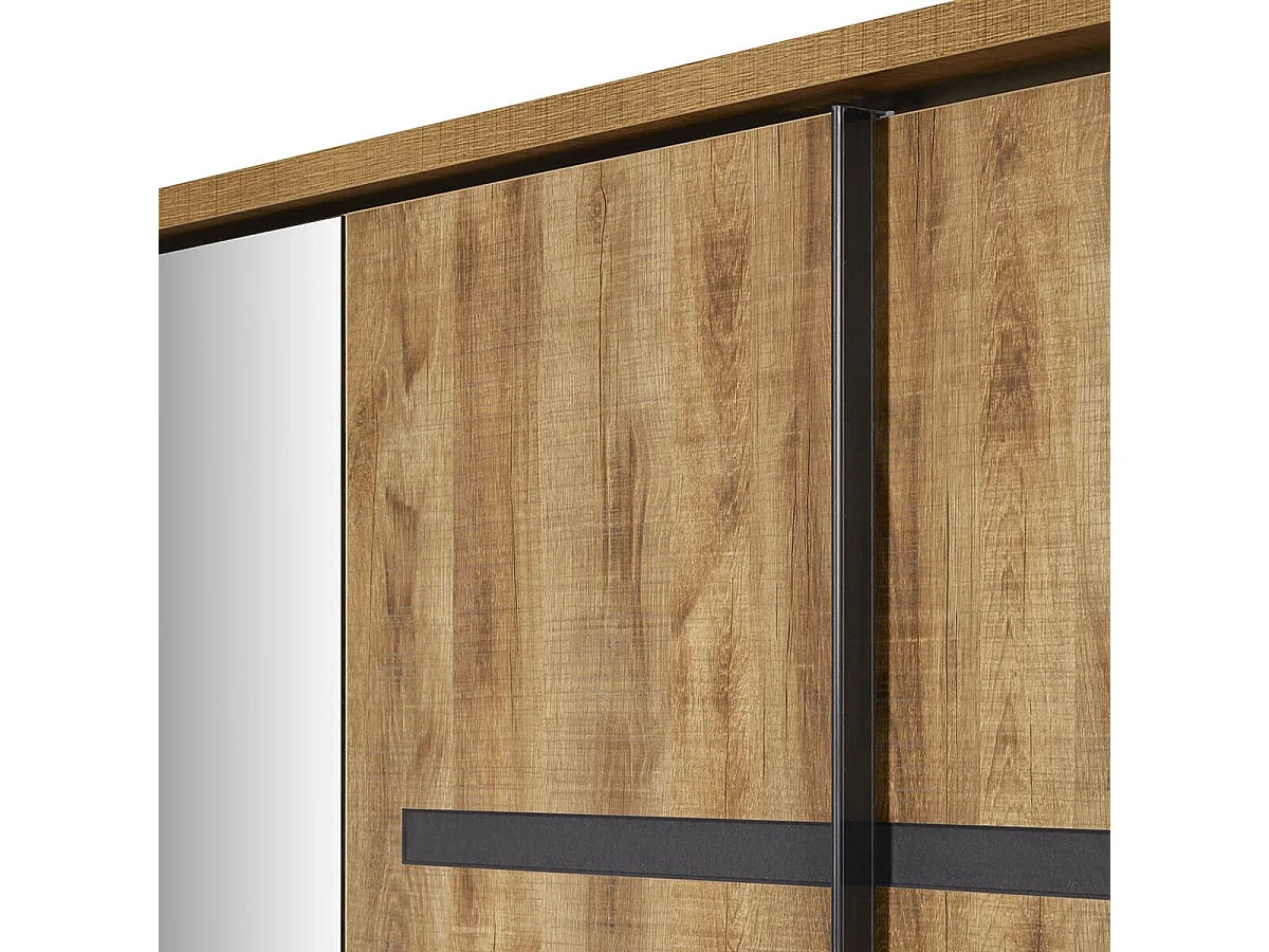 Armoire portes coulissantes 245cm aspect chêne artisan et graphite - ANDES